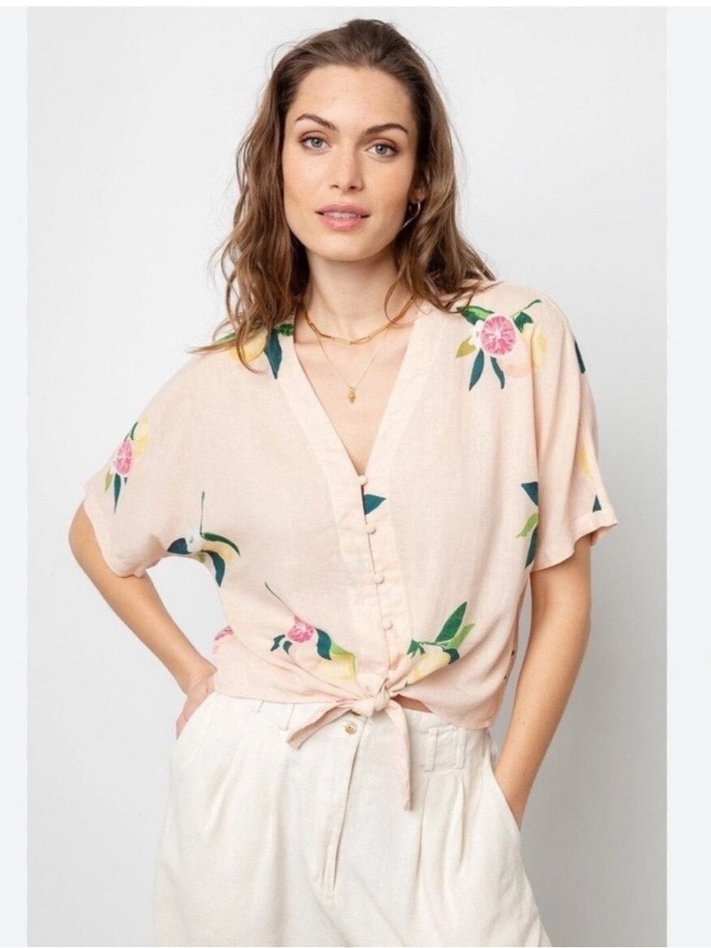 Rails Thea Crop Top Front Tie Pink orange Grapefruit Linen women’s Size Medium